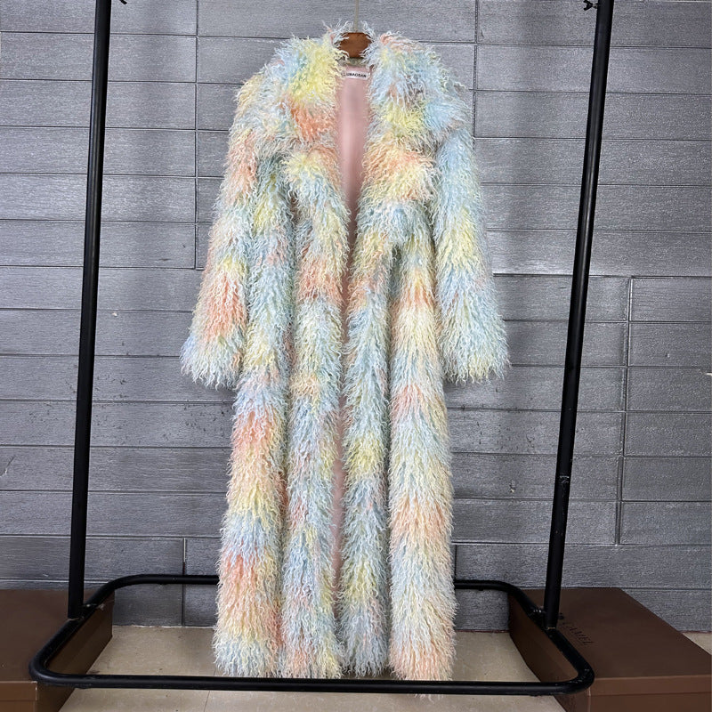 Women's Imitation Tan Wool Furry Fur Extended Coats