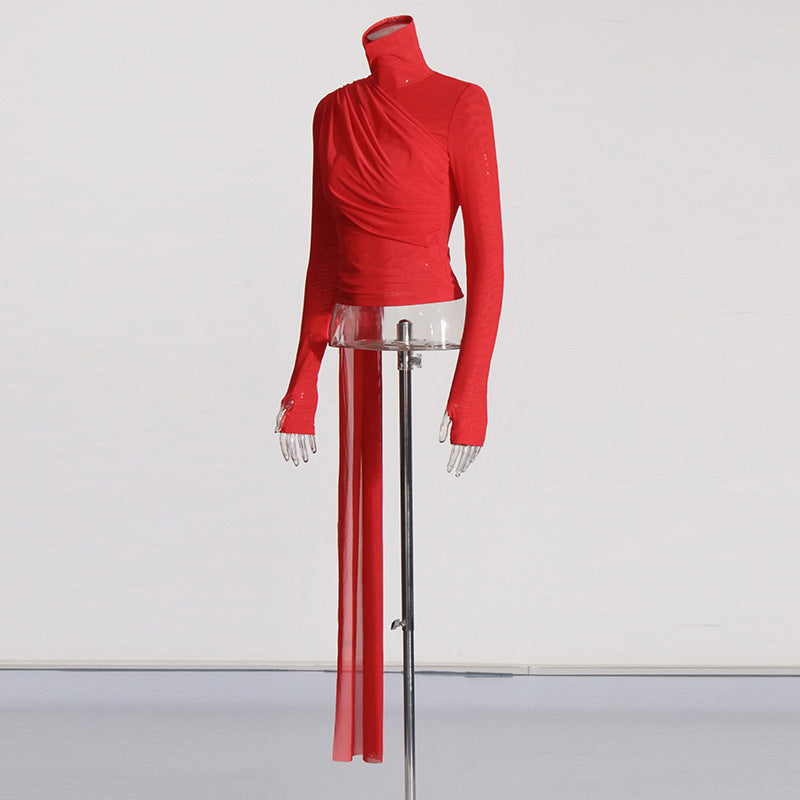 Collar Stitching Ribbon Design Slim Fit Blouses