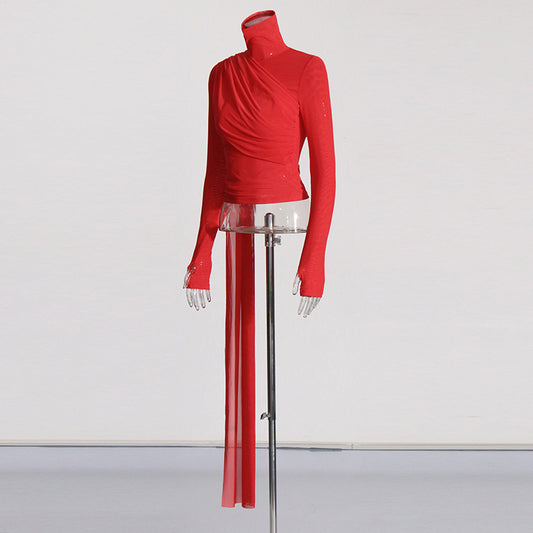Collar Stitching Ribbon Design Slim Fit Blouses