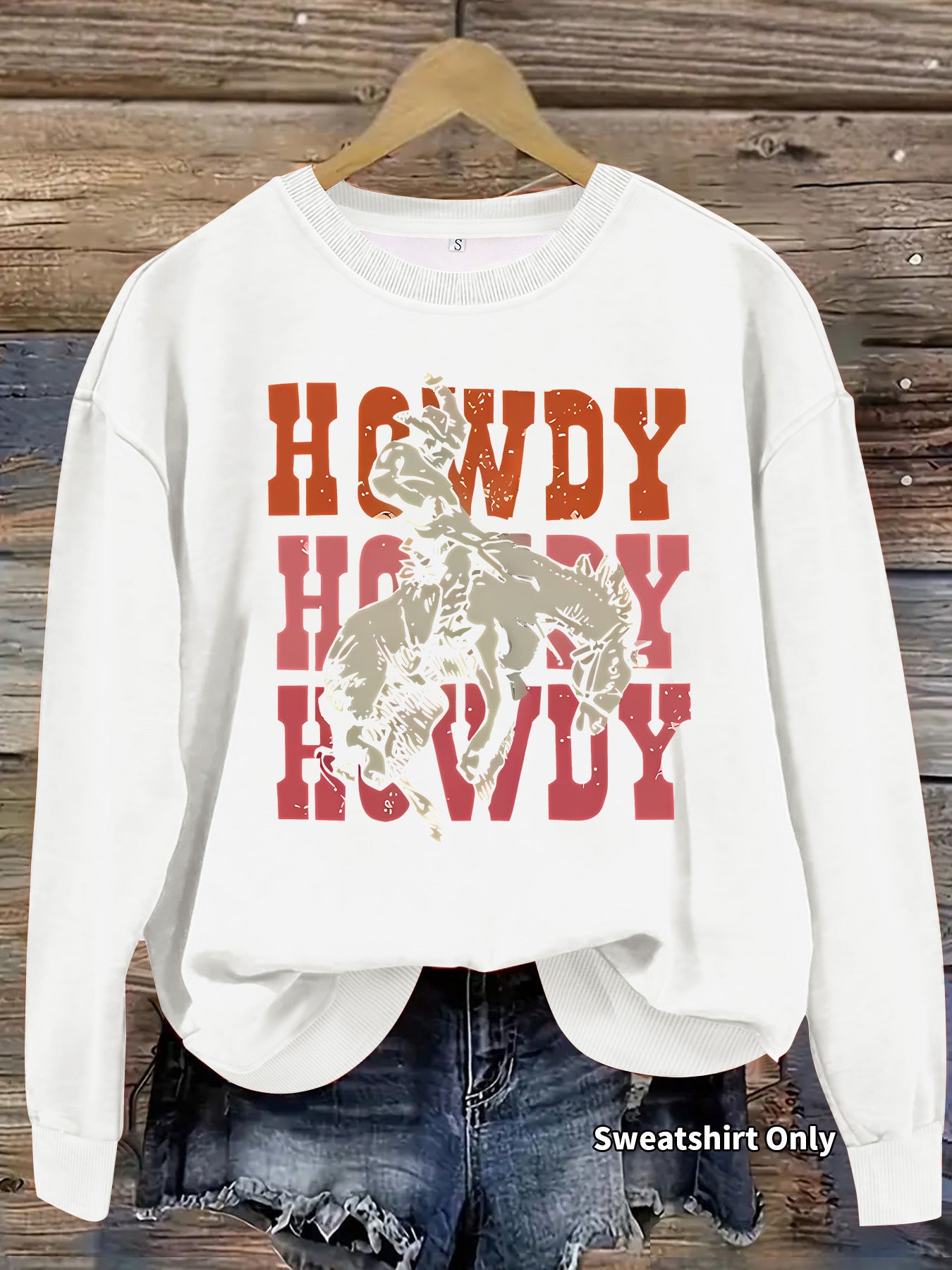 Riding Denim Printing Round Neck Fashion Women's Sweater, Sweater