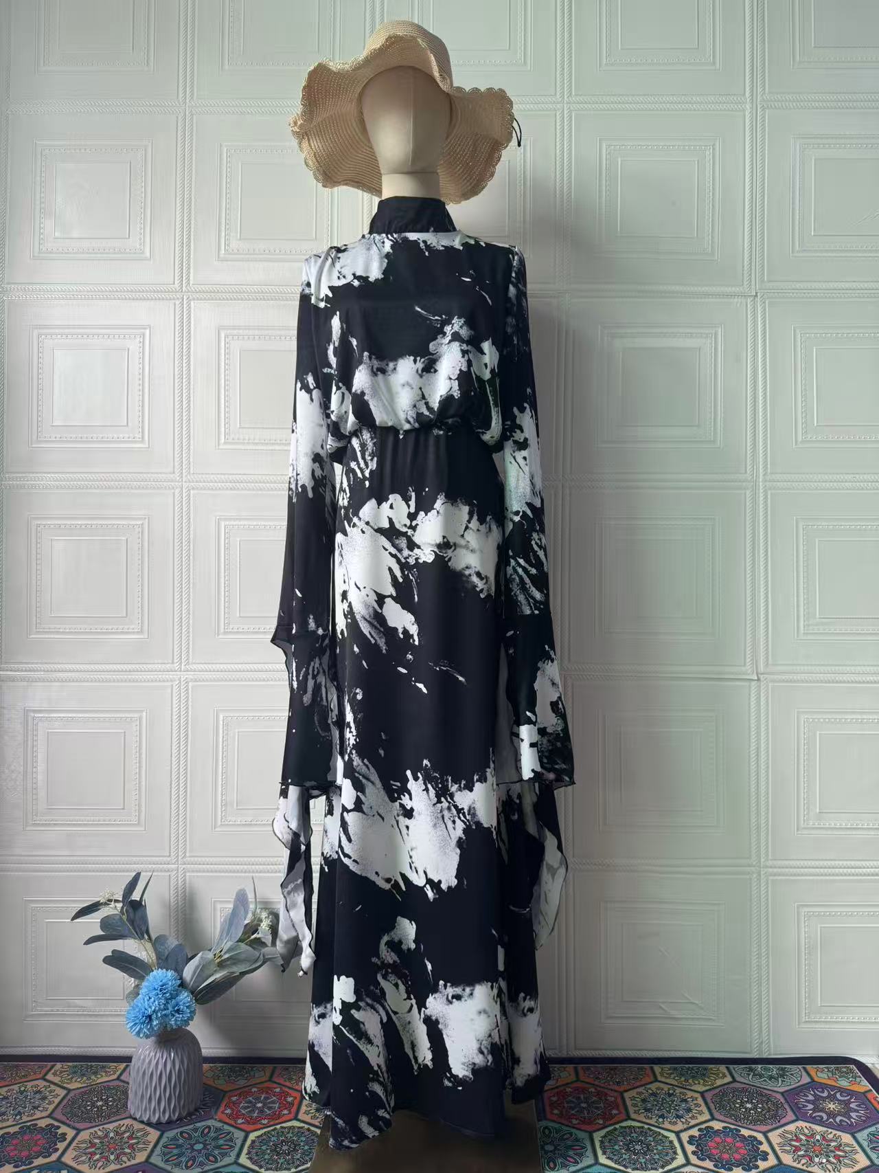 Spring Slim Fit Tied Satin Printed Irregular Design Dresses