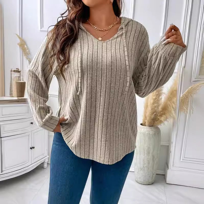 Women's Color Clothes Hooded Long Sleeve Sunken Stripe Women's T-shirt