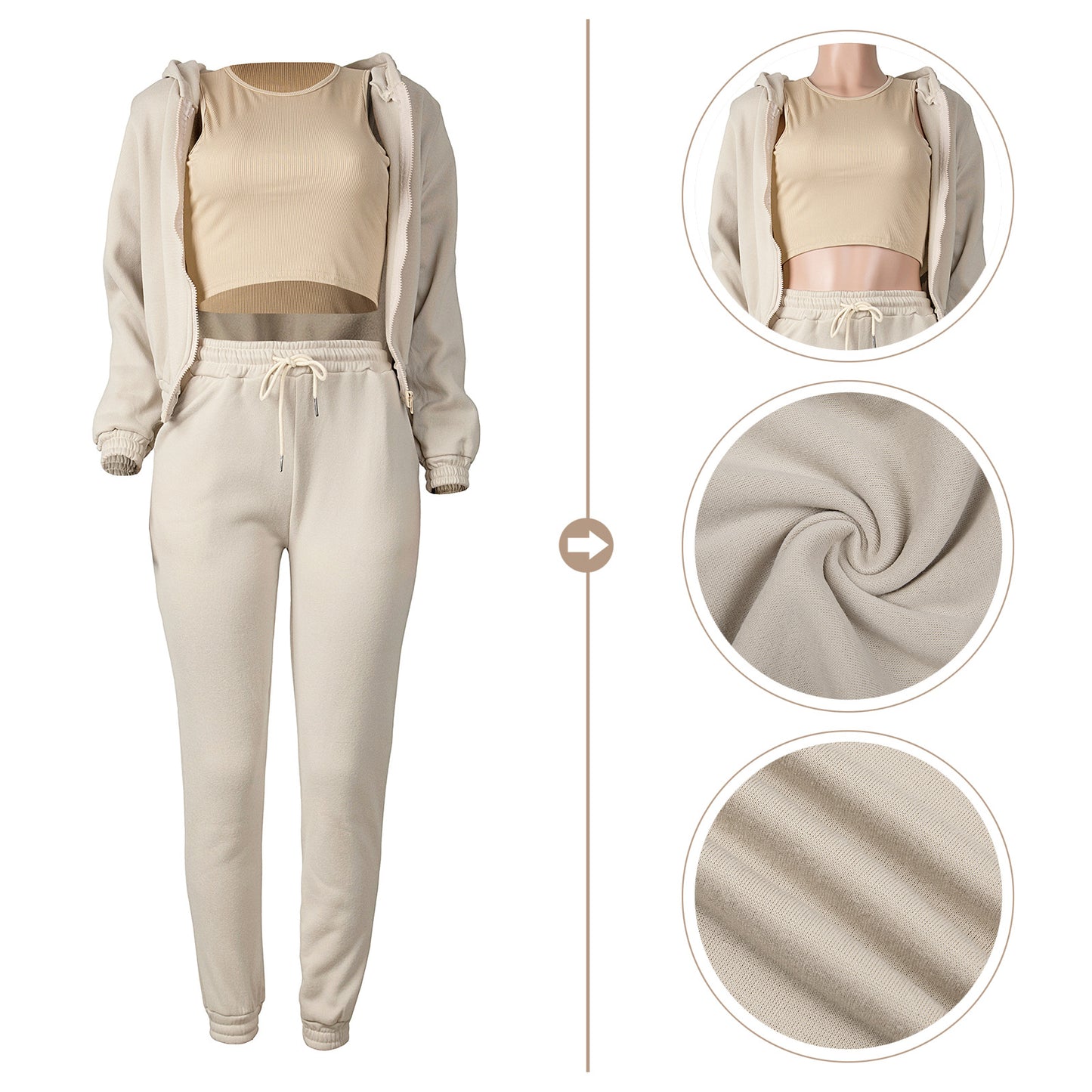 Women's Brushed Hoody Hooded Sports Casual Set Suits