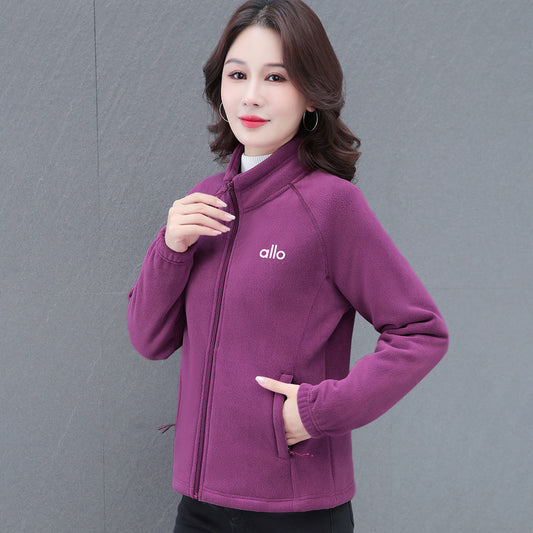 Women's Polar Fleece Stand Collar Large Thickened Jackets