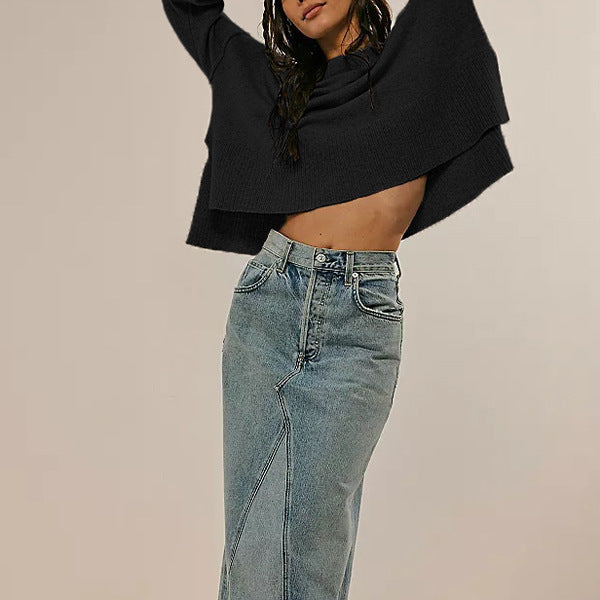 Women's Solid Color Flared Sleeves Pullover Fashion Sweaters