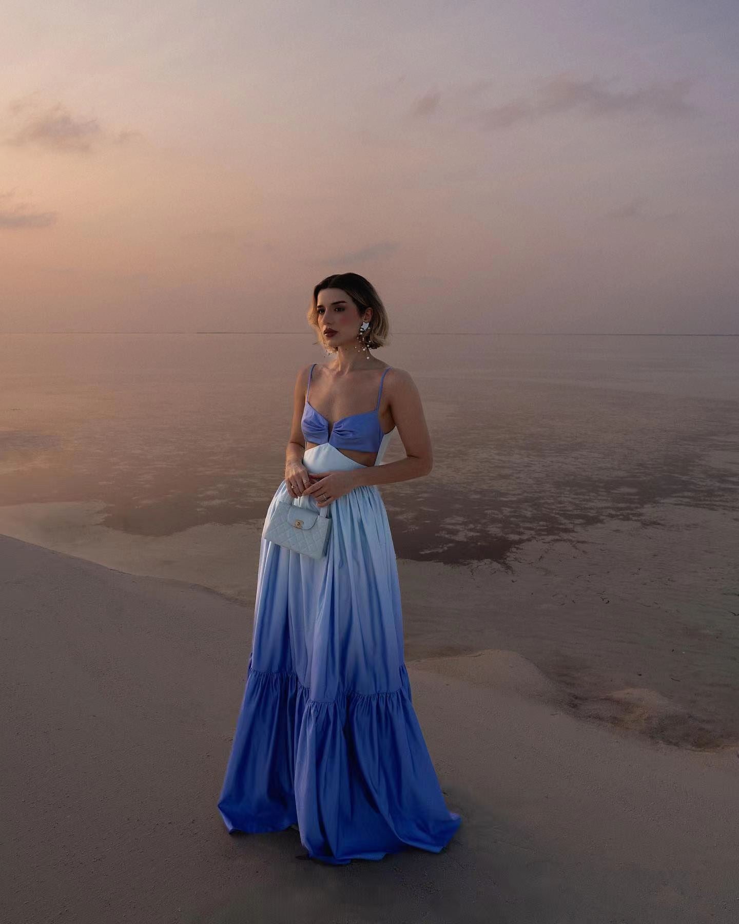 Summer Strap Gradient Color Backless Sleeveless Dress