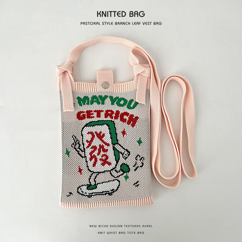 Fashion Cartoon Monster Knitted Portable Adjustable Phone Bags