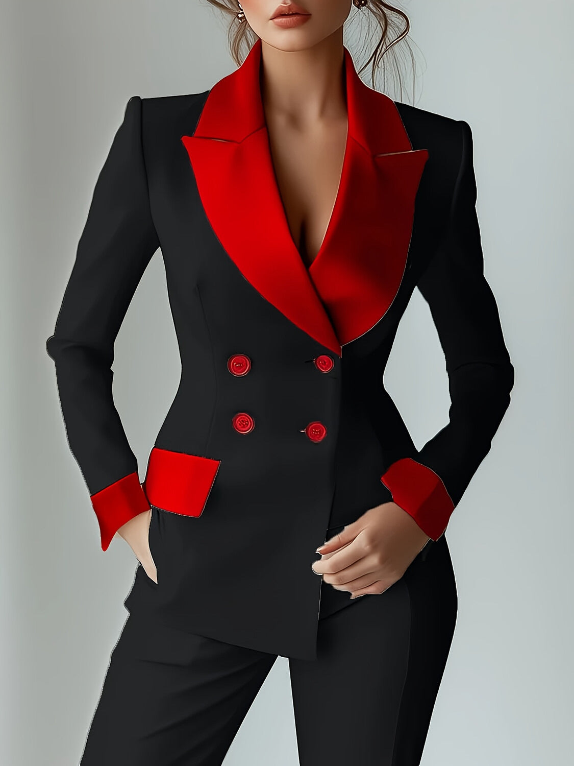 Women's Long-sleeved Button Collar Patchwork Pocket Small Blazers
