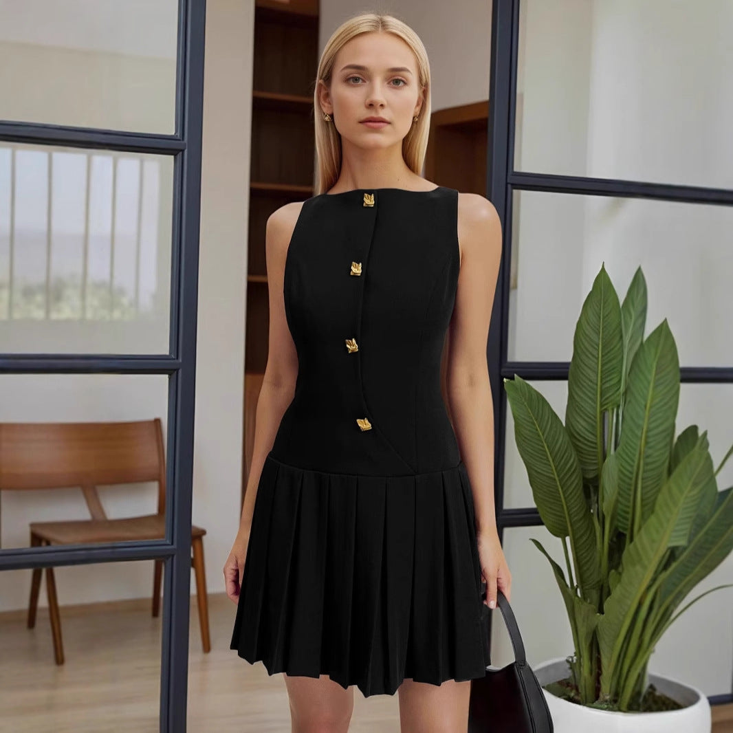 Women's Hem Pleated Waist Tight Solid Color Dresses