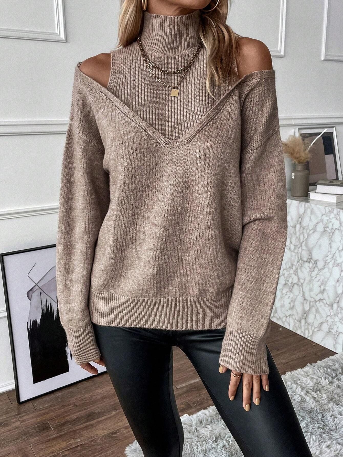 Solid Color Loose Fashionable Knitted Long Sweaters