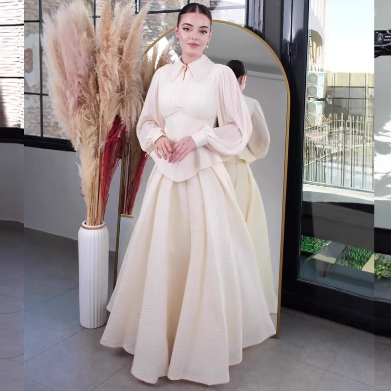 Women's Elegant Soft Temperament Lapel Long Sleeve Dresses