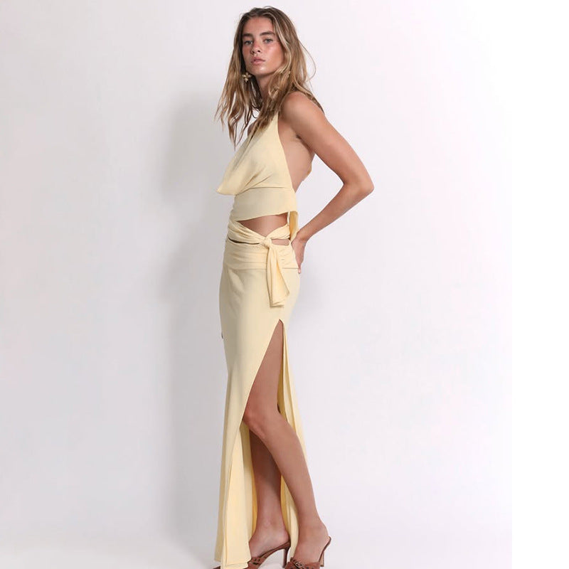 Women's Sexy Backless Halter Slim Print Long Suits