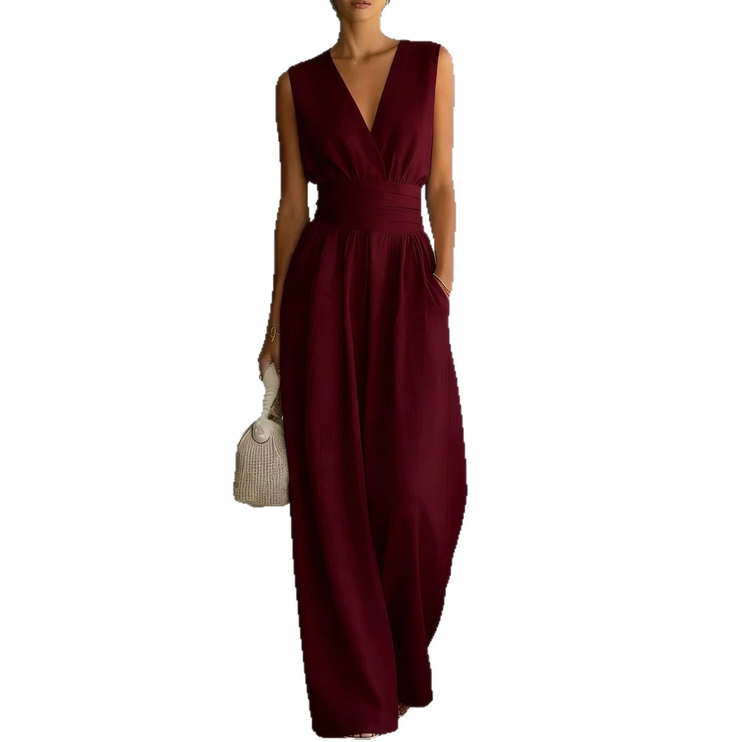 Women's Summer Elegant Graceful Sleeveless Fitted Waist Women's Jumpsuit/clothing