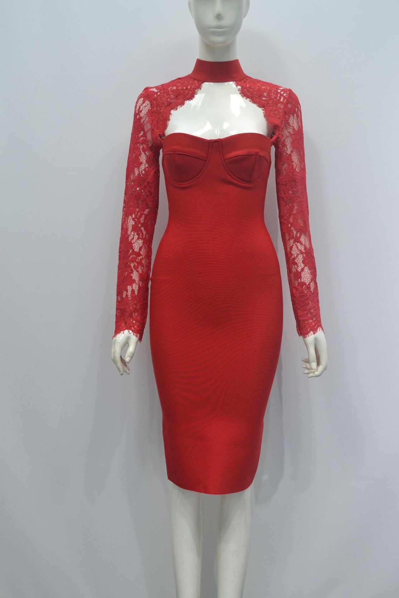 Classic Elegant Lace Sleeve Hanging Collar Dress