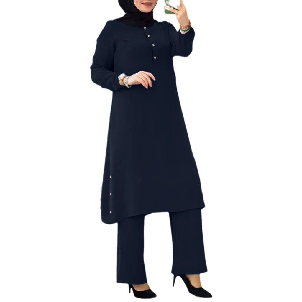 Women's Quality Muslim Solid Color Long Sleeve Suits