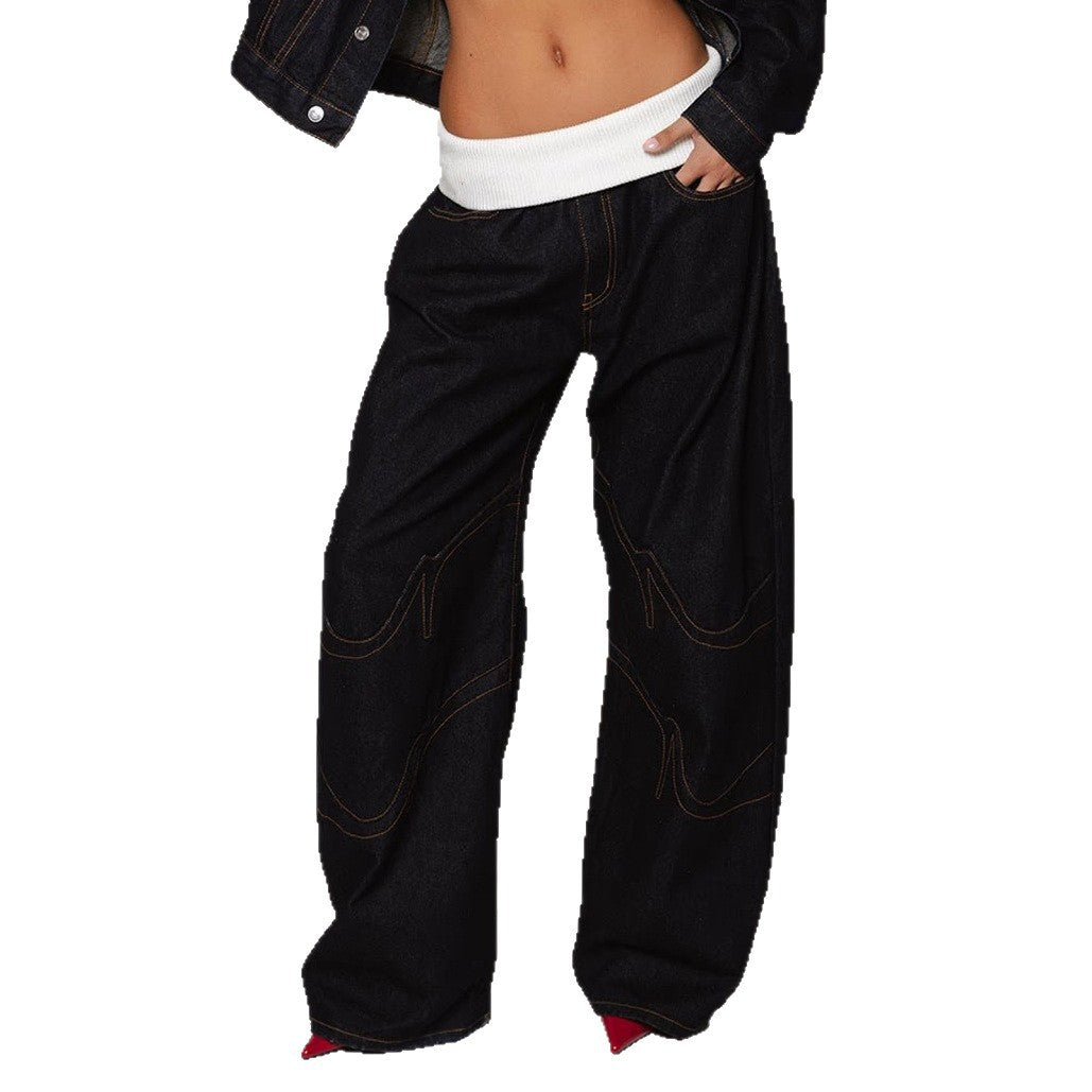 Women's & Men's & Waist Head Washed Worn Trendy Jeans