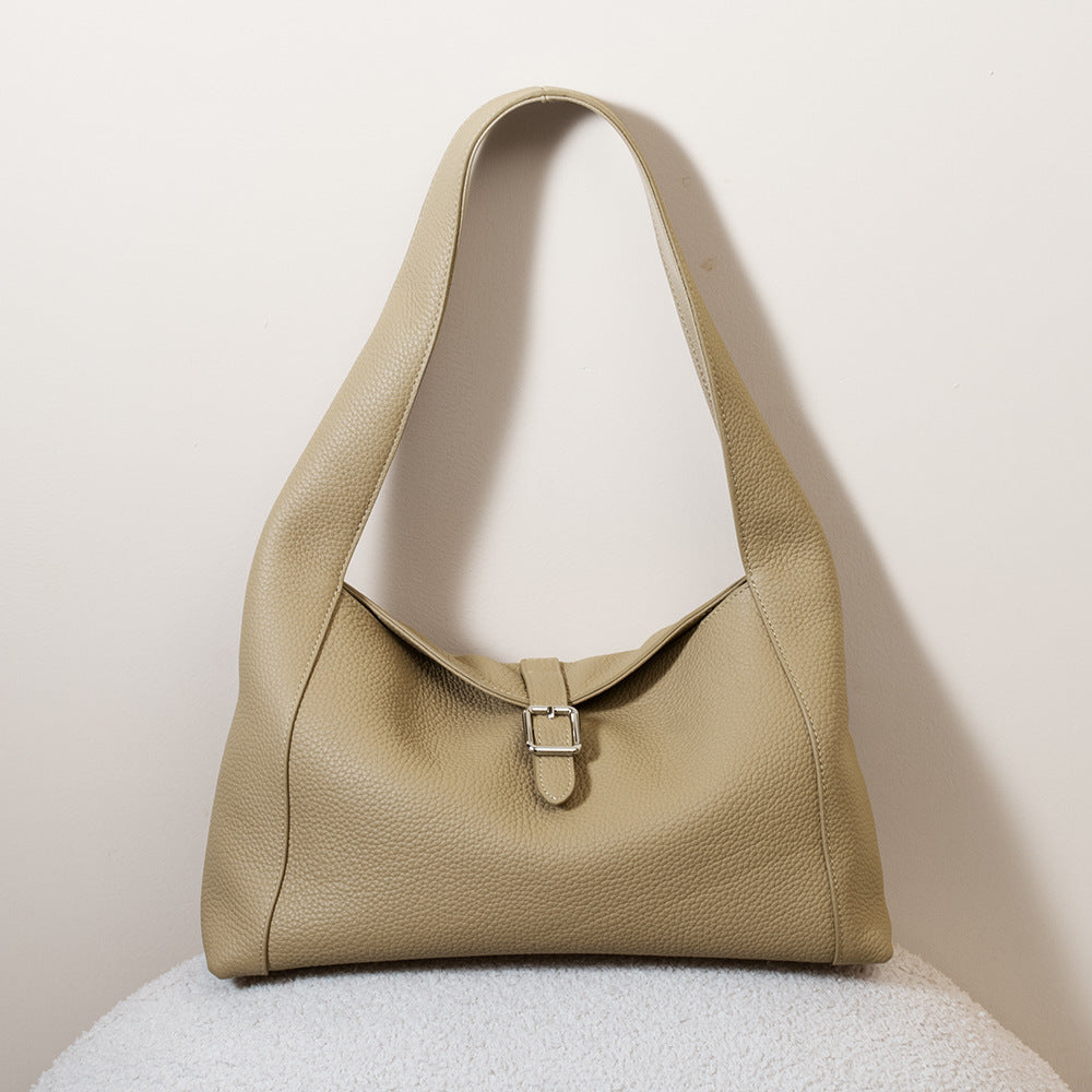 Women's First Layer Cowhide Underarm Lychee Handbags