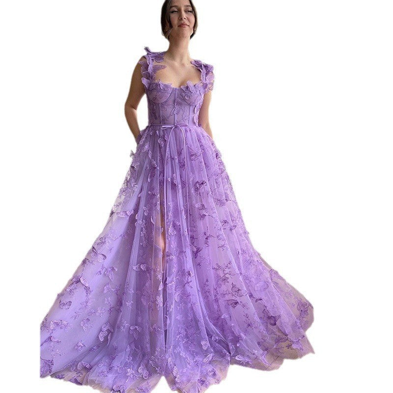 Women's Dress Tulle Spaghetti Straps Sleeveless High Slit Wedding Dresses