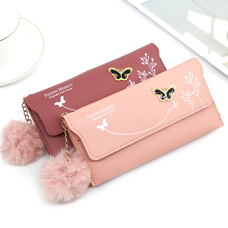 Women's Direct Wholesale Long Solid Color Fur Ladies Wallets