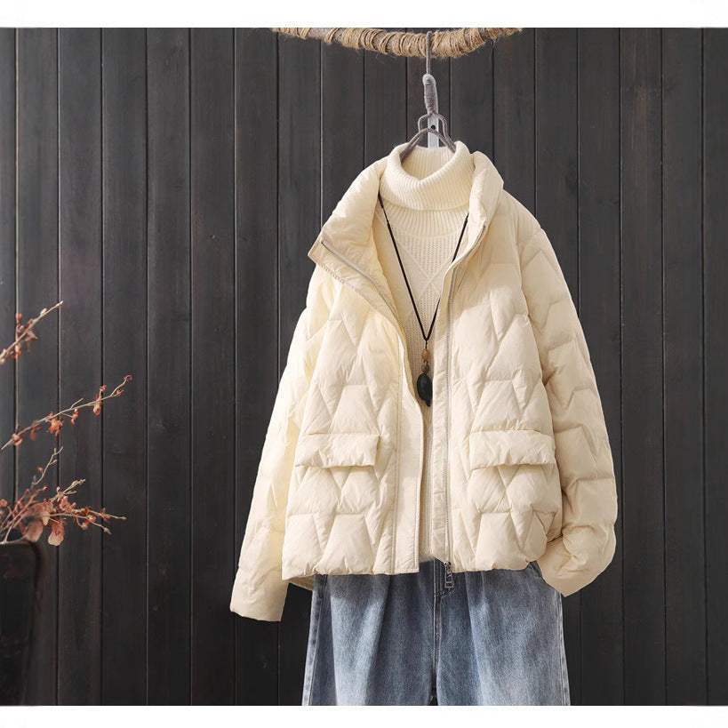 Women's Solid Color Line Pressing Zipped Stand Collar Jackets