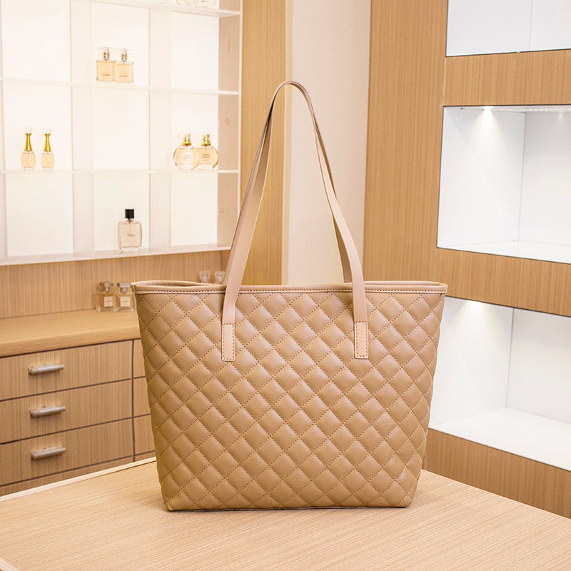 Women's Rhombus High Texture Large Capacity Commuter Tote Bags