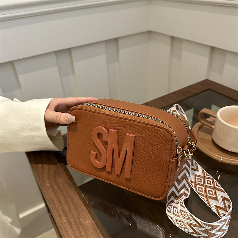 Women's Textured Fashion Wide Strap Letter Trendy Crossbody Bags