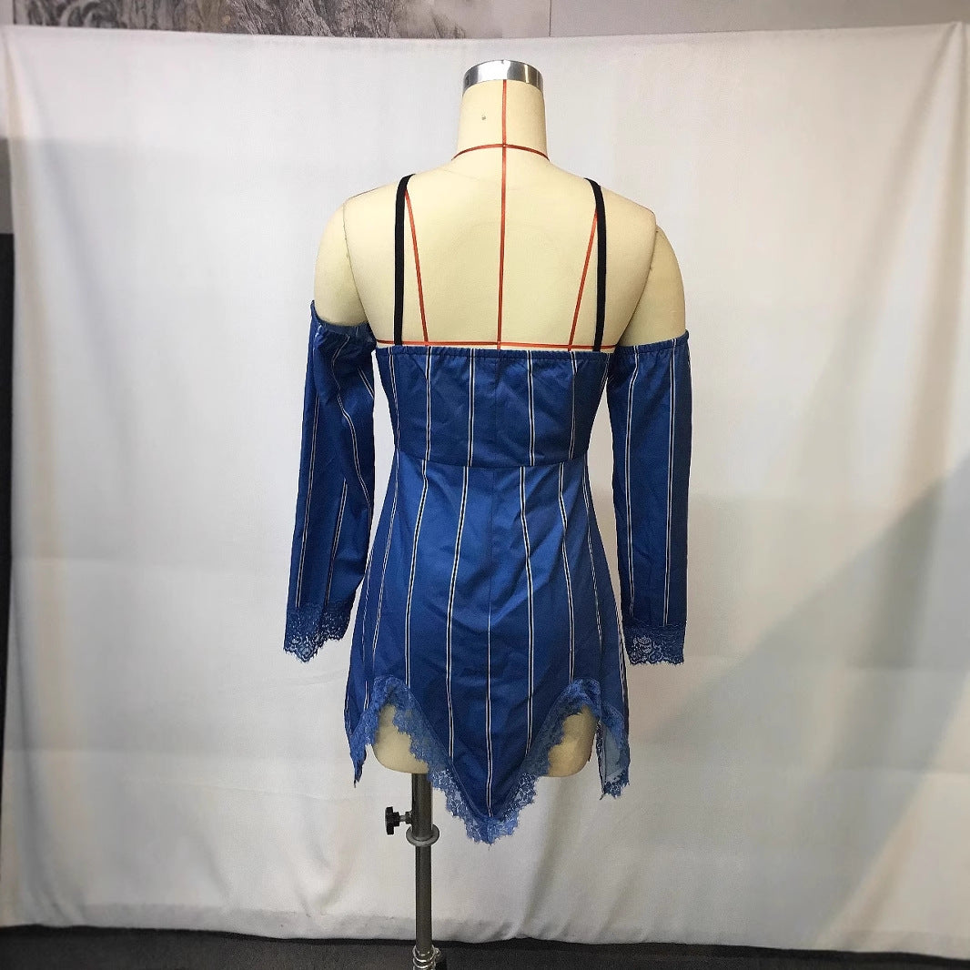 Women's Retro Western Denim Striped Printed Casual Dresses