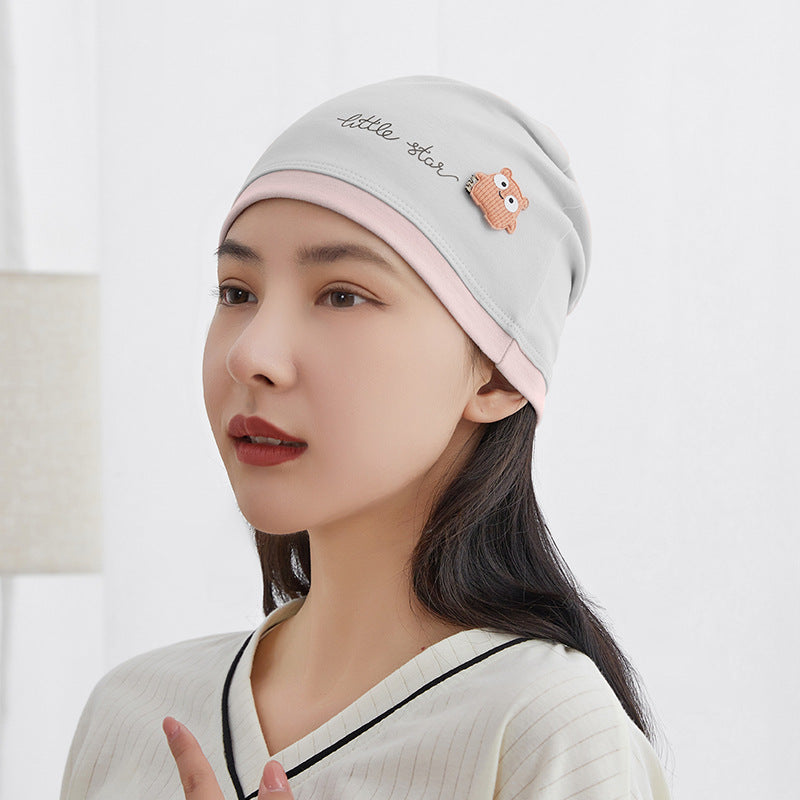 Women's Cotton Cartoon Flower Bear Confinement Headscarf Bags