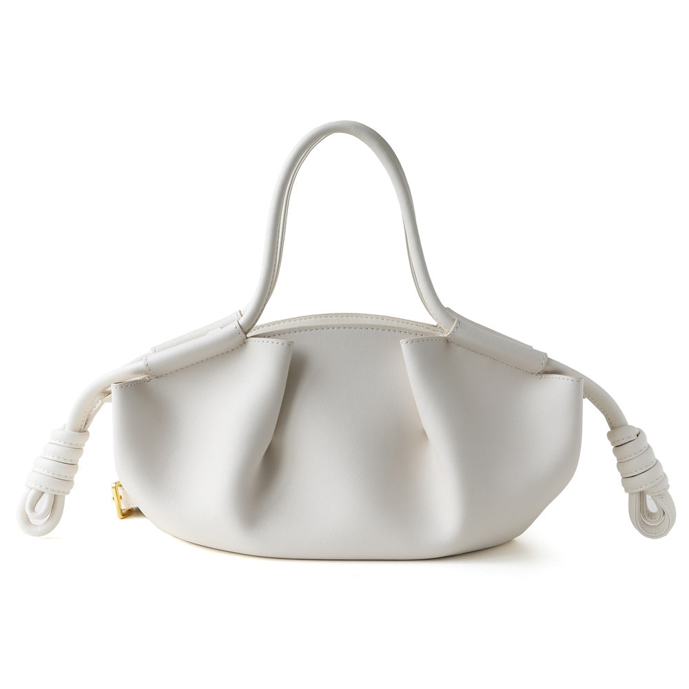 Women's Leather Folds Cloud Dumpling Drawstring Fashionable Handbags