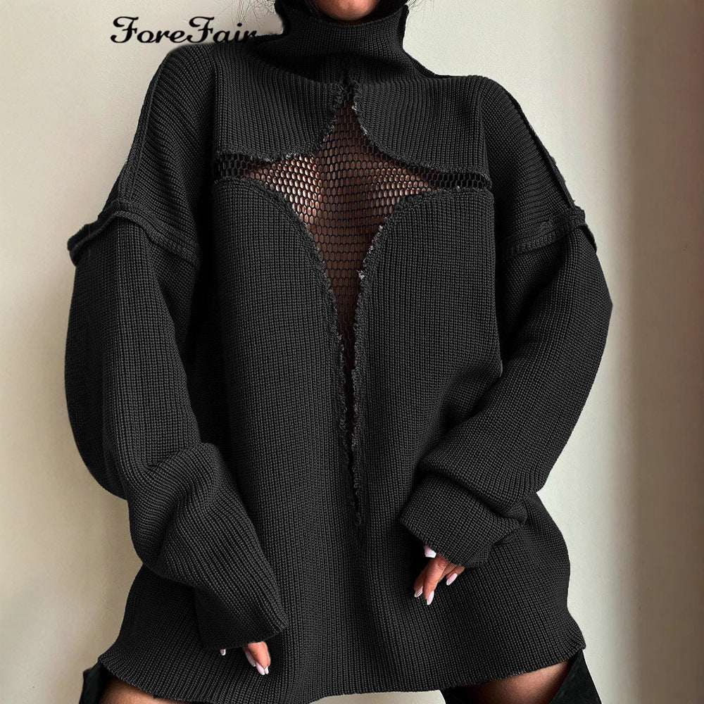 Women's Mesh Vacation Loose Knitted Pullover Personality Sweaters