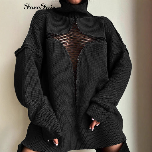 Women's Mesh Vacation Loose Knitted Pullover Personality Sweaters