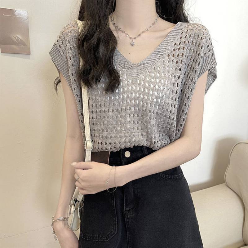Women's Summer Thin Hollow Knitted Idle Style Sleeveless Vests