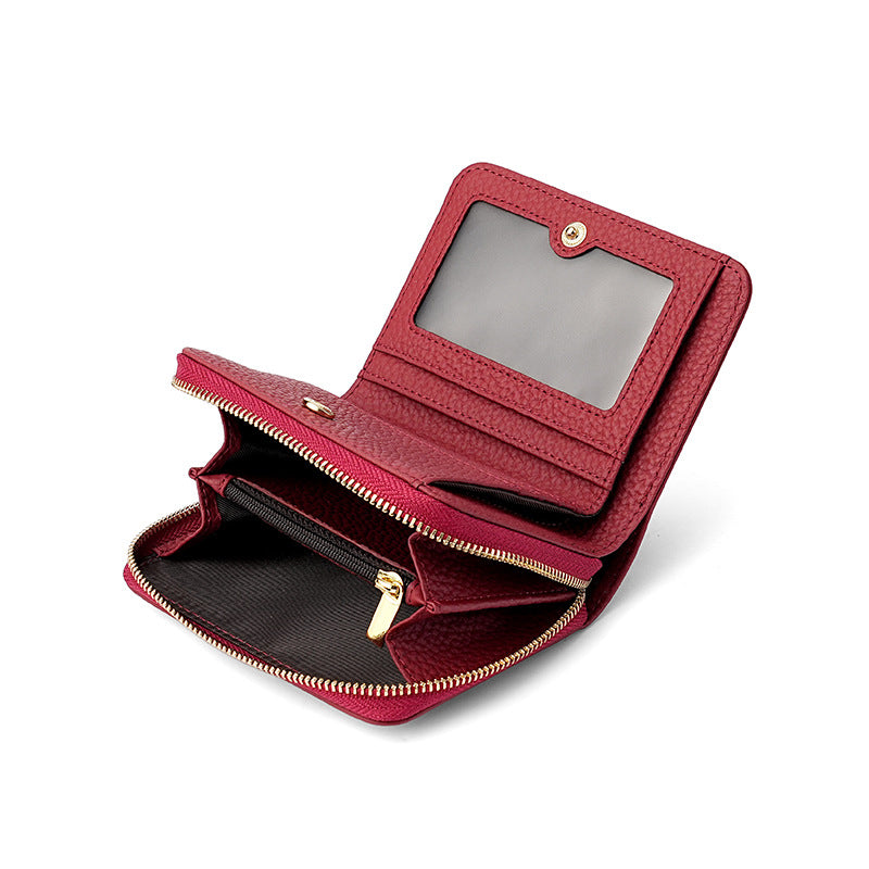 Women's Fashion Solid Color First Layer Cowhide Ladies Wallets