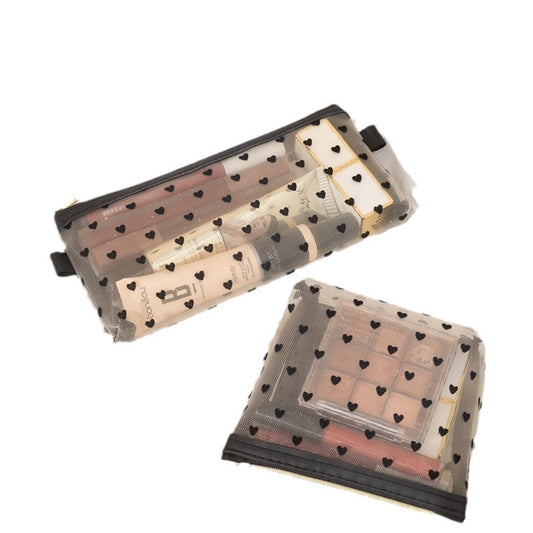 Flocking Love Heart Mesh Mini Eyebrow Bags