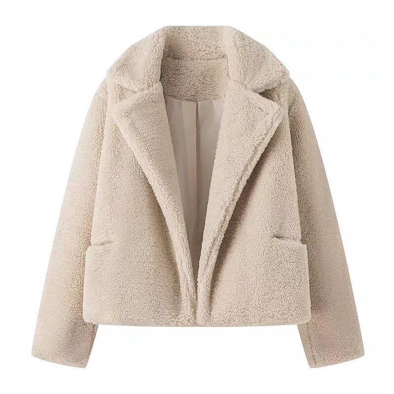 Women's Slouchy Fashion Polo Collar Plush Coats