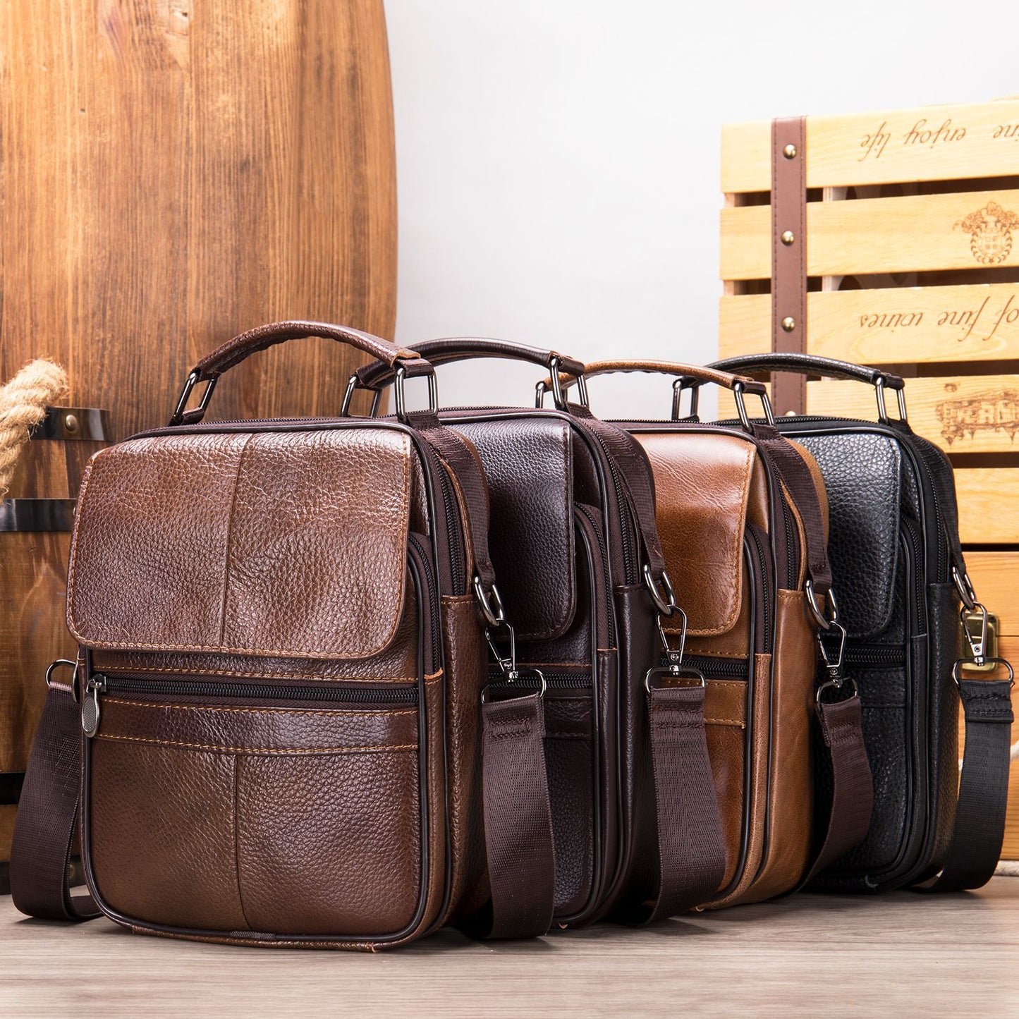 Men's Genuine Leather Vertical High-grade Cowhide Fashion Men's Shoulder Bags