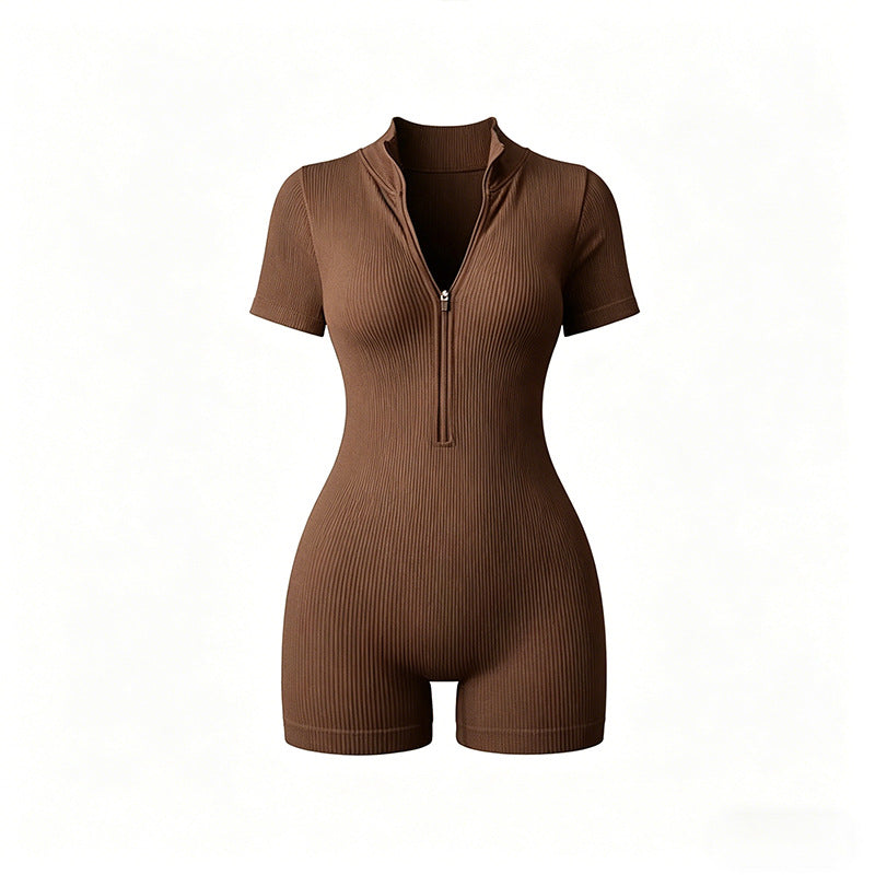 Women's Sleeve Zipper One-piece Tights Boxers Outer Wear Women's Jumpsuit/clothing