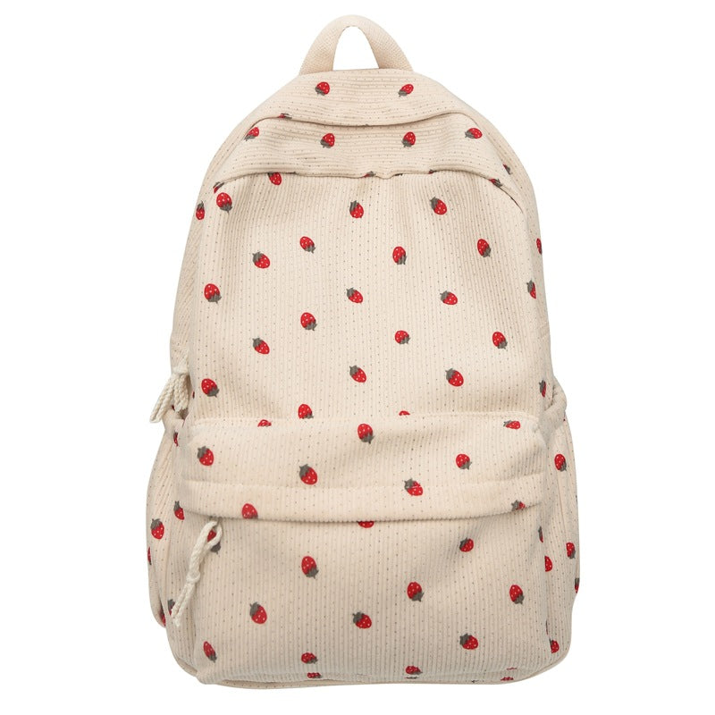 Autumn Corduroy Strawberry Versatile Printing College Style Backpacks