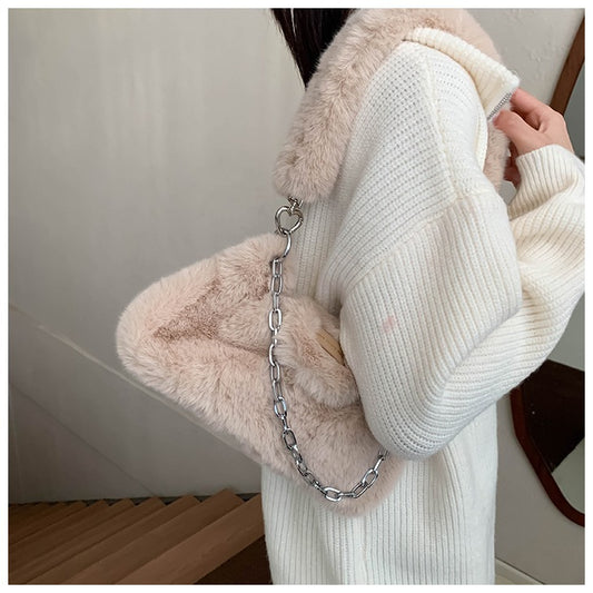 Women's Portable Plush High-grade Korean Style Chain Shoulder Bags