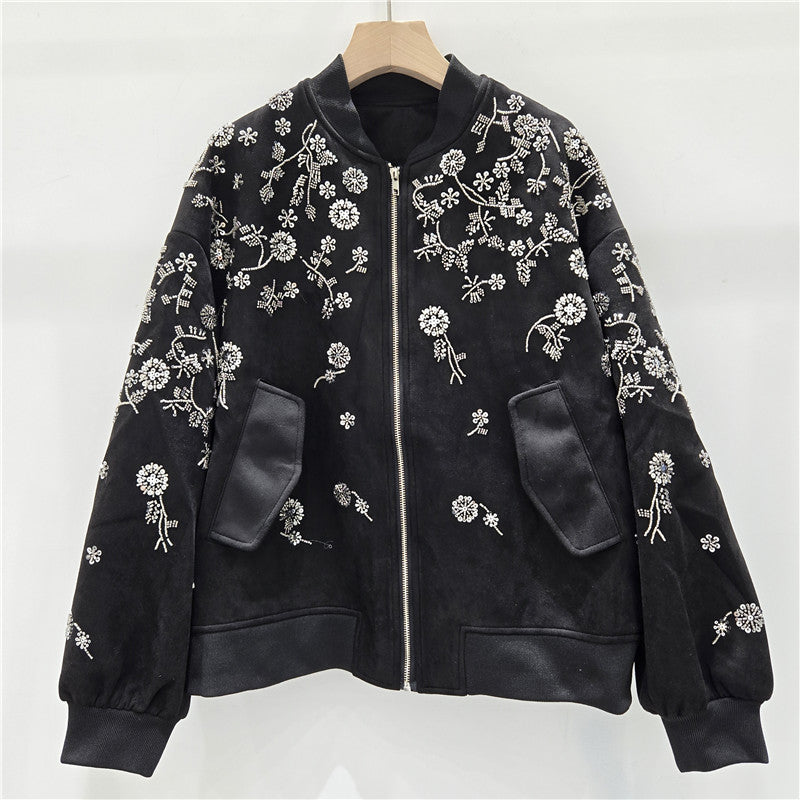 Embroidery Flower Baseball Fashionable Leather Veet Coats