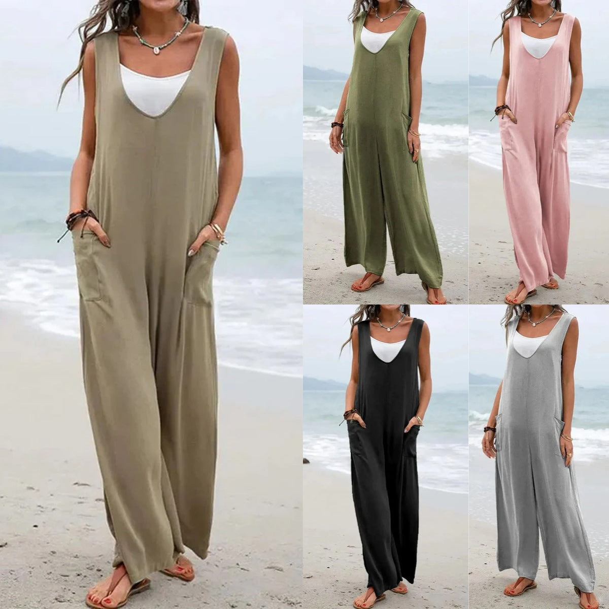 Women's Fashion Pure Color Stickers Bags Suspender Pants