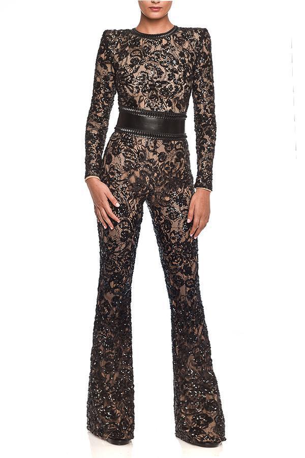 Style Synthetic Lace Temperament Slim Fit Pants