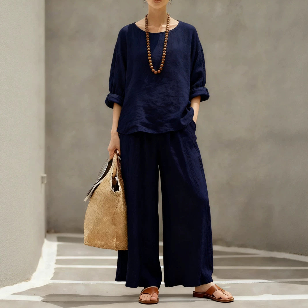 Women's Loose Outfit Cotton Linen Shirt Two-piece Suits
