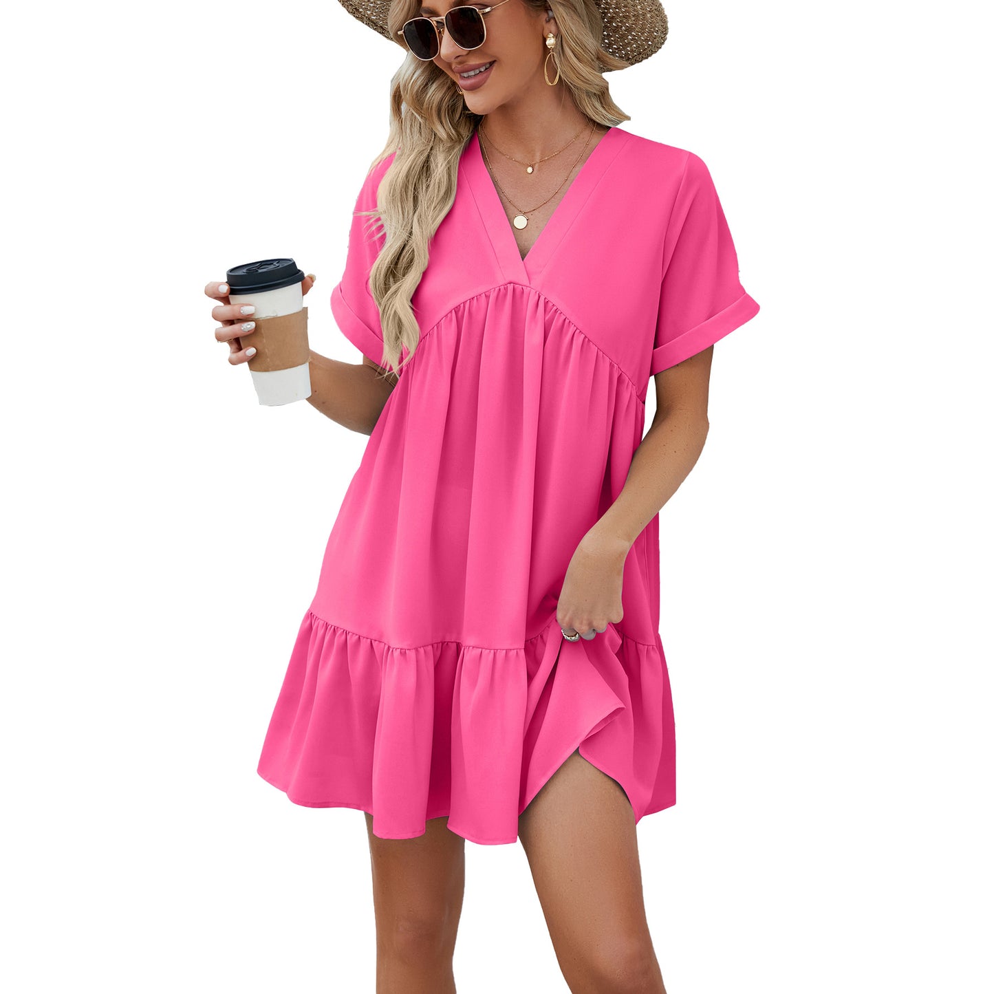 Casual Women's Solid Color Loose Pleated Dress