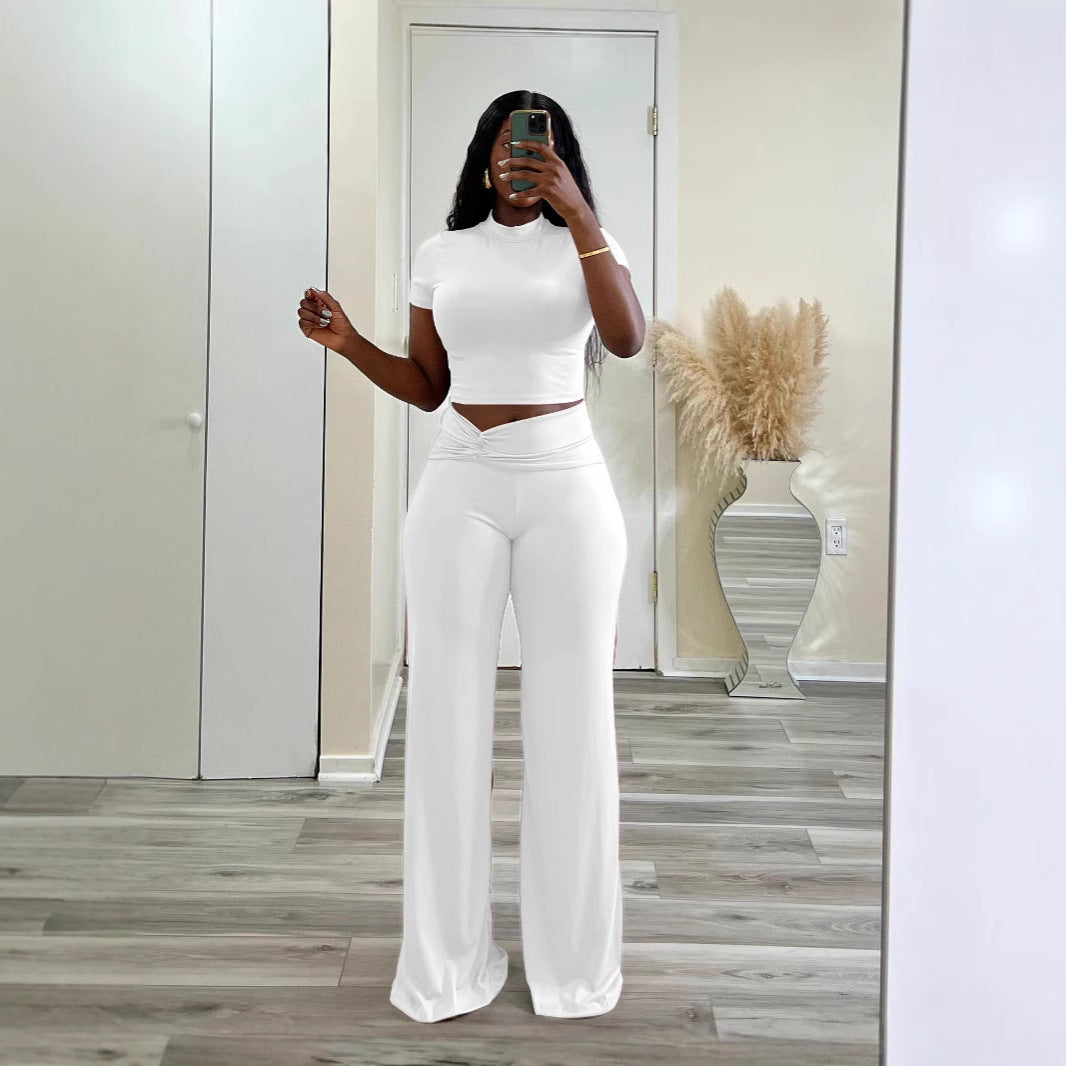 High Waist Slimming Wide Leg Solid Color Suits
