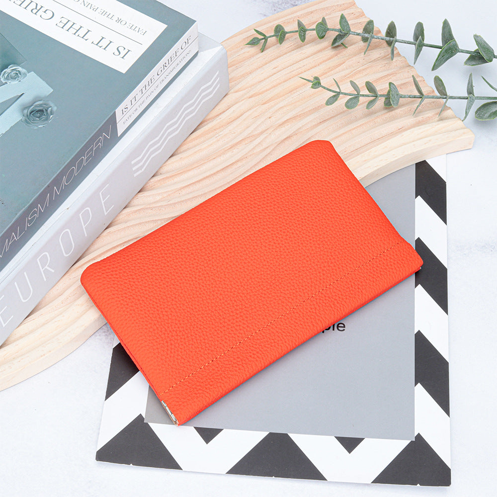 First Layer Cowhide Lady's Simple Long Automatic Closure Ladies Wallets