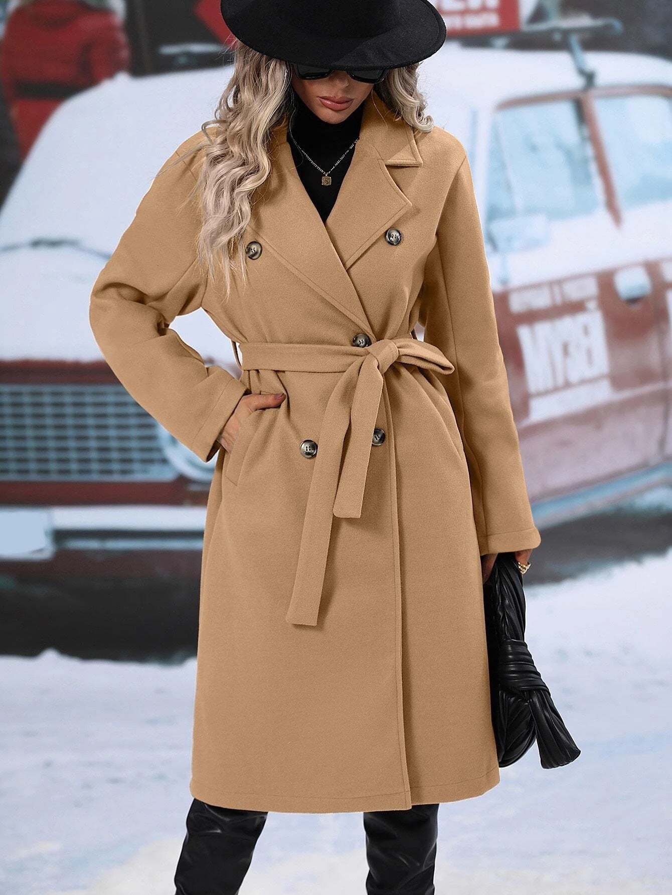 Women's New Comfortable Collar Woolen Double-breasted Coats