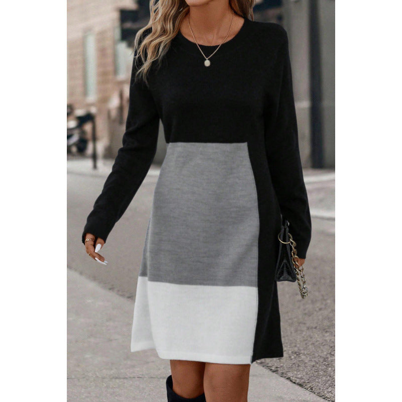 Trendy Stylish Pretty Patchwork Knitting Regular Dress