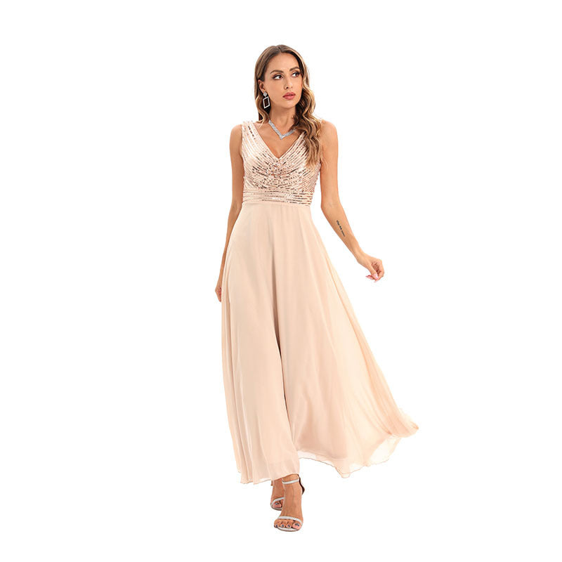 Women's Sexy Sequined Striped Embroidery Long Dress Dresses