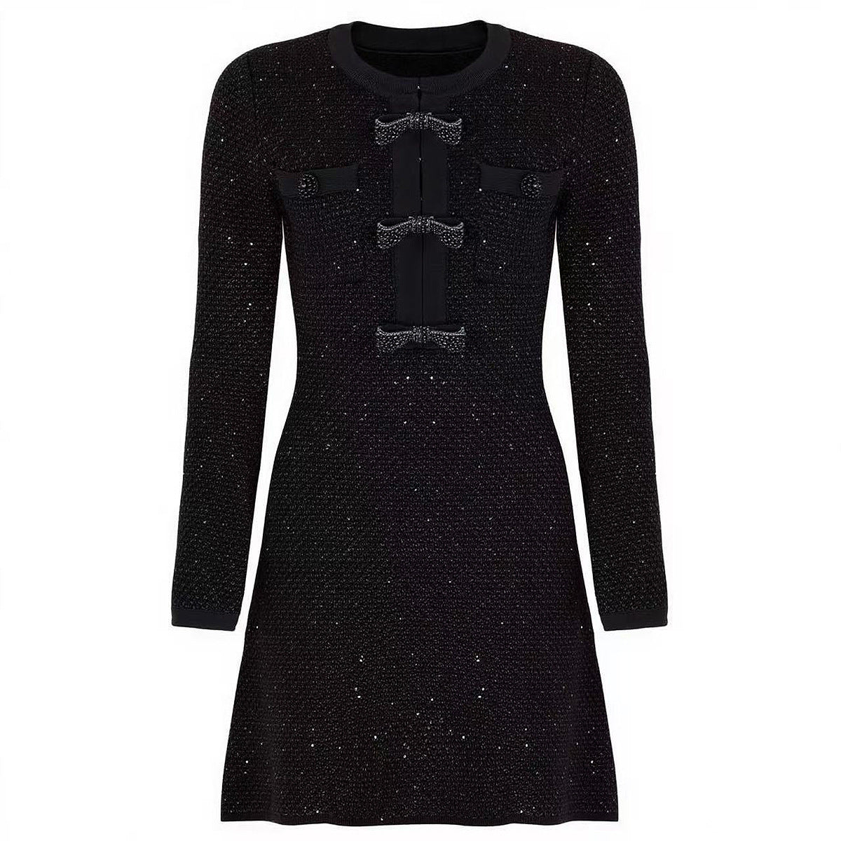 Autumn Long Sleeve Round Neck Bead Knitted Slim Fit Dresses